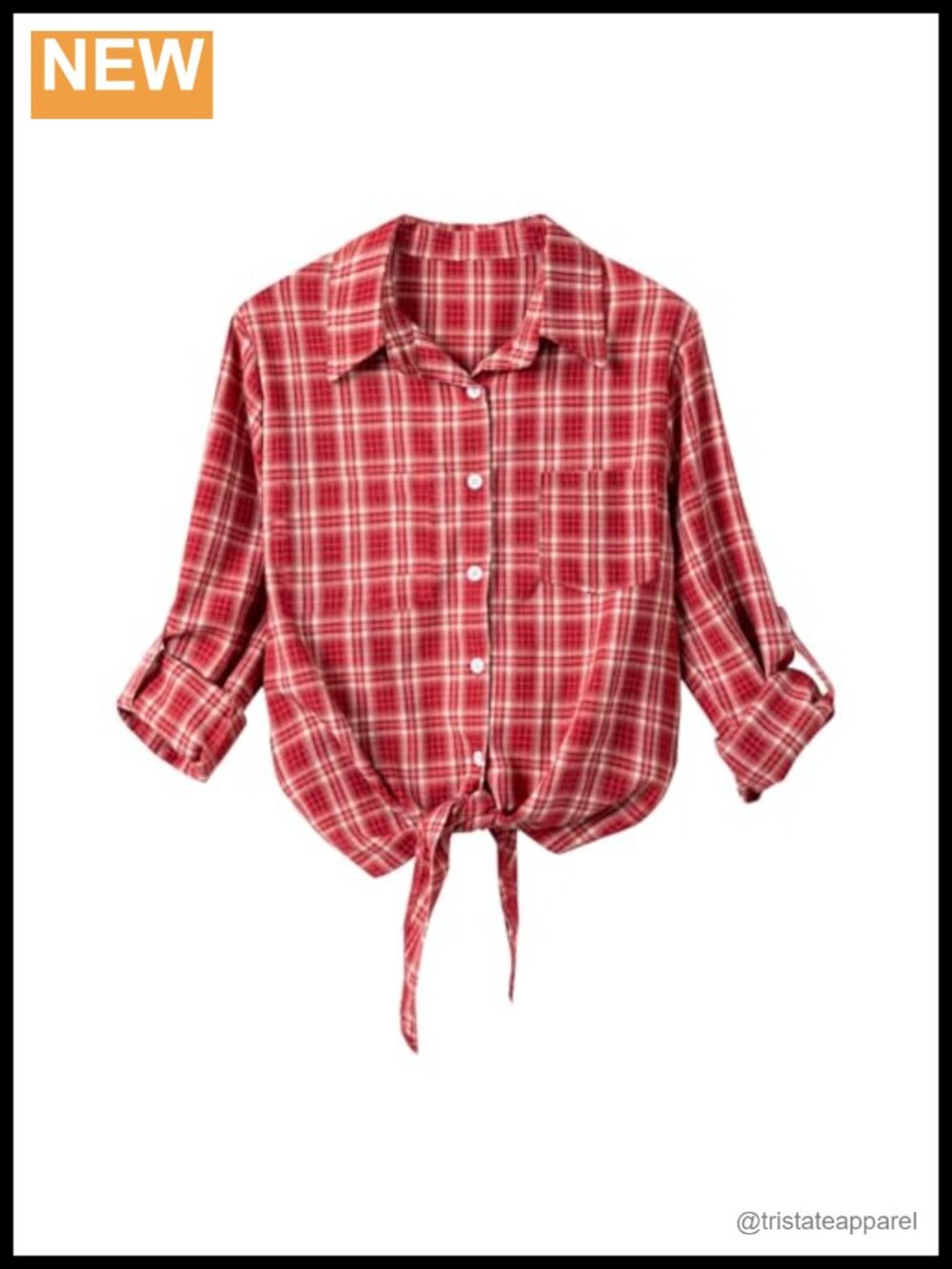 Tie Front Long Sleeve Button Down Plaid Shirt